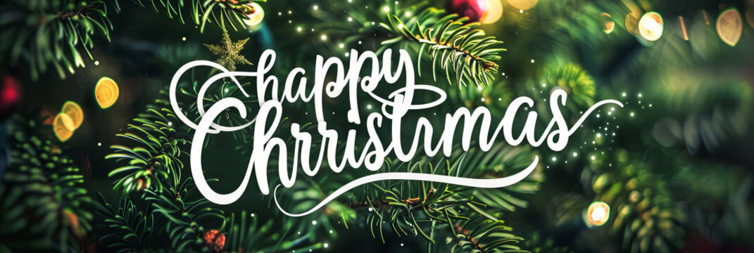Merry Christmas and Happy New Year greeting card Hand lettering