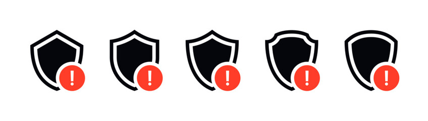 Poster - Shield exclamation mark icon or security shield warning or attention icon symbol. risk alert line icon vector