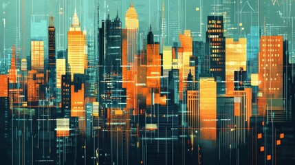 Wall Mural - captivating graphical representation of consumer preferences and market trends in a cityscape