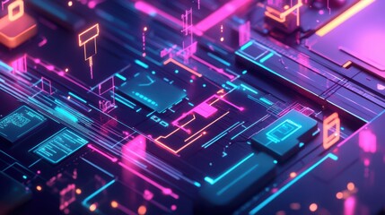 Poster - Illustration of system data flow in a business artificial, intelligence cyber, internet communication system