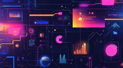 Poster - Illustration of system data flow in a business artificial, intelligence cyber, internet communication system