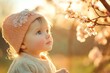 © atar - Adorable baby girl looking at cherry blossoms