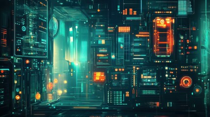 Poster - IT concept. Illustration of technical icons. Futuristic background.