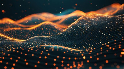 Leinwandbilder - Modern illustration of data technology. Abstract futuristic background with a wave of dots and lines on a dark background. Particles flowing in a wave pattern