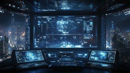 Poster - Night city background with sci-fi screen hud