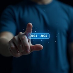 Poster - Visual Representation of Progress and Transition from 2024 to 2025: A Person Pointing at a Loading Bar Depicting Future Goals and Business Growth