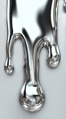 Poster - Close-up of metallic liquid dripping, showcasing a sleek, reflective surface with a modern aesthetic.
