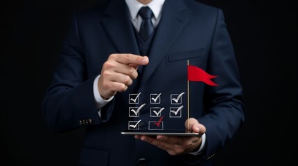 Fototapete - Business Success Strategies: Step-by-Step Progress toward Goal Achievement Representation with Visual Checkmarks and Final Success Indicator