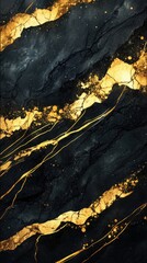 Poster - Elegant black and gold abstract marble design featuring dynamic swirls and glimmers.