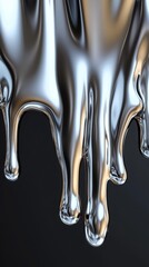 Poster - Close-up of metallic liquid dripping with a shiny, reflective surface creating an abstract design.