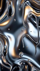 Poster - Abstract close-up of metallic liquid with shimmering reflections and fluid shapes, creating a dynamic visual effect.