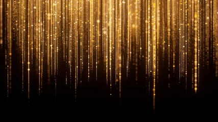 Poster - Golden rain abstract background. Holiday texture with falling light sparks. Award celebration event 3d wallpaper. Glitter magic motion flow. Seamless loop.