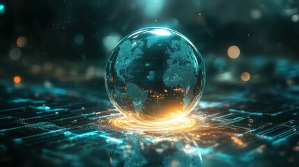 Poster - Stock banner technology based on data science and innovation is used in Internet cyberspace by a round ball