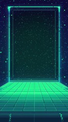 Poster - A futuristic digital portal set in a cosmic grid, illuminated by glowing green elements.