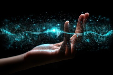 Poster - Hand interacting with futuristic virtual microphone interface