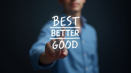 Fototapete - Visual Representation of a Businessman's Journey from Good to Better to Best: A Conceptual Illustration of Growth and Advancement Steps