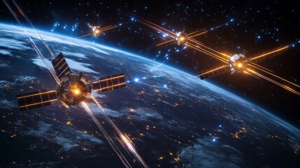 Wall Mural - spacecraft orbiting earth in a futuristic view