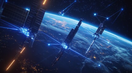 Wall Mural - futuristic space network above earth