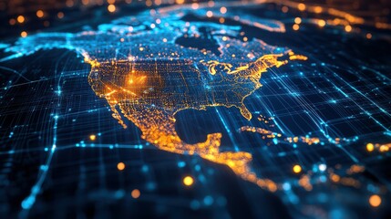 Poster - North American digital map as well as data transfer, cyber technology, and telecommunications in North America