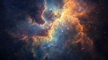 Wall Mural - mesmerizing cosmic vista of swirling nebula, vibrant gases form intricate patterns, distant galaxies
