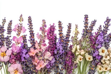 Wall Mural - Lavender blooms grouped against a white backdrop