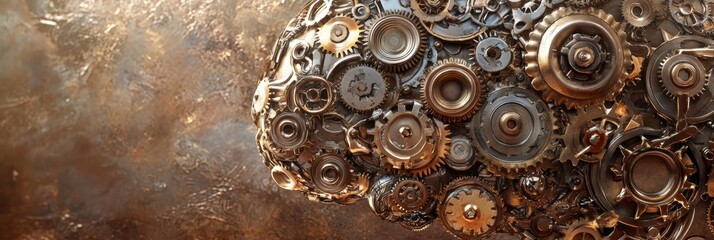 Aufkleber - Detailed portrayal of a mechanical brain made up of various gears and cogs, highlighting intricate design and engineering. Generative AI