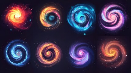 Wall Mural - Set of vibrant spiral galaxies