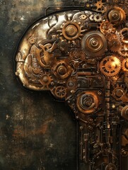 Aufkleber - A detailed depiction of a brain structure made entirely of gears and metal parts, highlighting intricate design and mechanical artistry. Generative AI