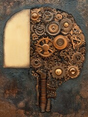 Aufkleber - Artful brain made of gears and machinery, representing the synergy between technology and human thought. Generative AI