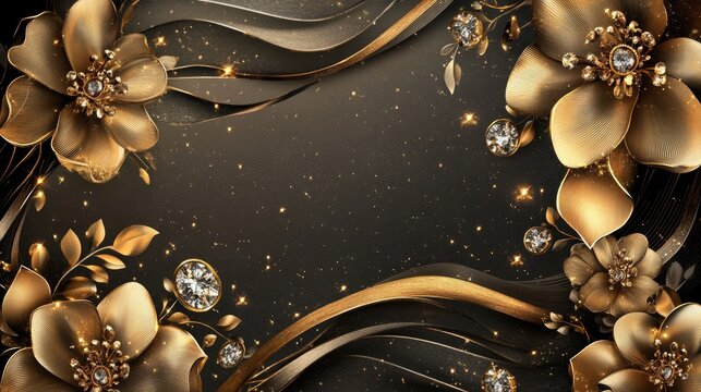 An elegant New Year 2025 card featuring golden floral designs, diamond embellishments, and luxurious ribbons
