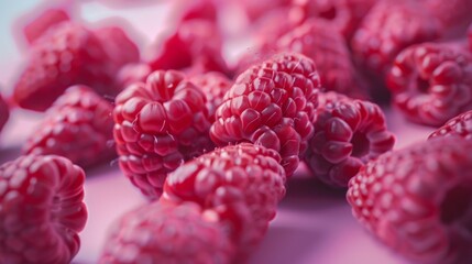 Wall Mural - Close-up of fresh raspberries on a pastel background