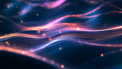 Poster - Multicolored light waves undulate across a deep blue canvas