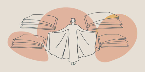 Poster - Timeless Oracle A majestic figure dons billowing white robes that cascade like water. Surrounding them are radiant orbs of various sizes and colors shimmering with a soft glow each