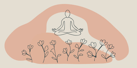 Aufkleber - Tranquil Pose A figure floats crosslegged above a softly glowing patch of flowers hands resting gently on their knees radiating peace surrounded by a gentle mist that adds to the
