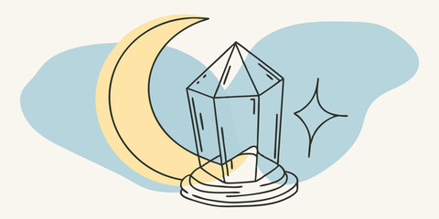 Poster - Waning Crescent A slender crescent looms gently around the crystal its glow fading yet still visible. It represents the closing of a cycle and the beauty of endings.