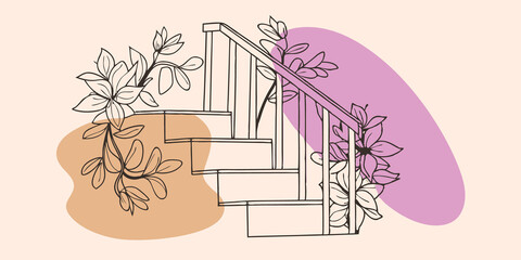 Poster - Vibrant Flora The staircase is entwined with glowing vines and flowers that bloom in vibrant hues their petals opening as one ascends releasing a soft fragrance that inspires peace