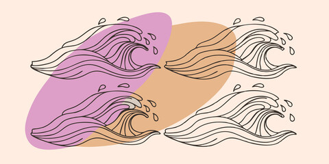 Poster - Water Symbol A series of undulating waves composed of smooth flowing lines that cascade in a repeating pattern. At the crest of each wave small drops sparkle as if catching light