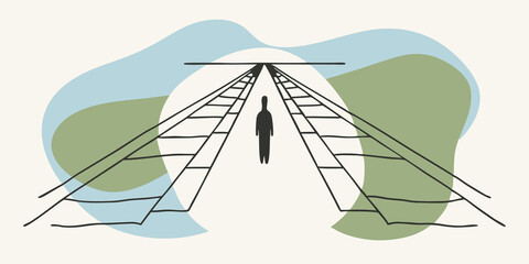 Poster - Visionary Path A pathway of golden light stretches out from a distant horizon leading directly to the third eye of a shadowy figure indicating a journey toward enhanced perception