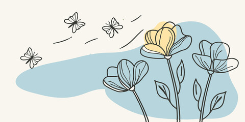 Poster - Whimsical Glow A soft mist hangs in the air as delicate flowers with translucent petals emit a gentle blue light. Tiny butterflies with shimmering wings flit about leaving trails