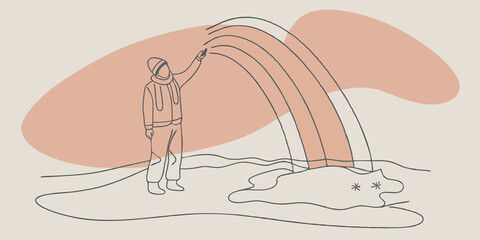 Poster - Winter Wonder A person bundled in winter clothing stands on a snowy landscape with bright rainbow energy flowing from their feet melting the snow around them and transforming it