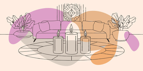 Poster - Zen Arrangement Picture an inviting interior space decorated with soft fabrics. At the center of a circle select crystals mirror the hues of flickering candles that illuminate the