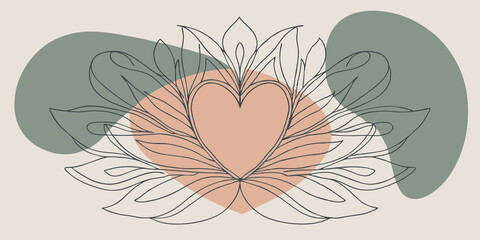 Poster - Abstract Heart Flora Depict an abstract representation of a heart chakra flower with flowing lines suggesting heart shapes. The color palette includes vibrant greens and pinks