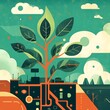 © Sasirat - conceptual illustration of tech plant growth representing the fusion of nature and technology in promoting sustainable innovation