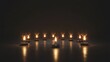 © Ellen - Minimalist Kwanzaa Design: Floating Geometric Symbols with Seven Golden Flames on Deep Charcoal Background. Professional Studio Lighting, Ultra-Clean 8K Render.