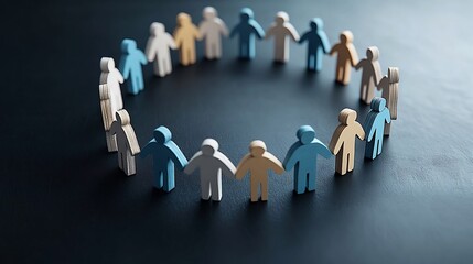Fototapete - Visually captivating 3D figures in a glowing interconnected circle symbolizing unity shared vision and collaborative harmony against a sleek modern black background