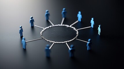 Fototapete - Glowing 3D Figures Forming a Connected Circle on a Sleek Black Background Representing Shared Visions and Unity  Abstract Digital Showcasing and Community