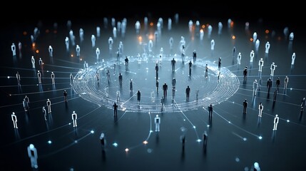 Aufkleber - radiant 3d digital figures linked in a circular structure over a black backdrop representing the con