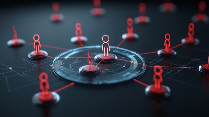Leinwandbilder - Visually striking abstract composition featuring a circular network of glowing 3D geometric shapes linked by bright lines symbolizing the collective goals of a modern technologically driven world