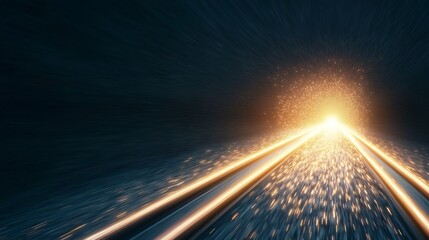 Fototapete - Futuristic cityscape with high speed trains and advanced vehicles moving through glowing neon lit streets of a modern technologically advanced metropolis  This 3D rendered