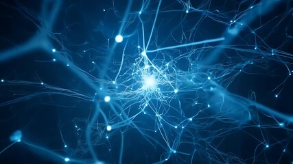 Abstract digital representation of neural connections in blue tones.
